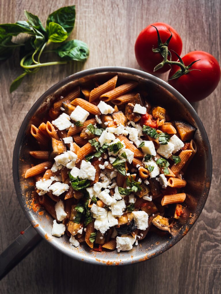 Pâtes sans gluten aubergine feta